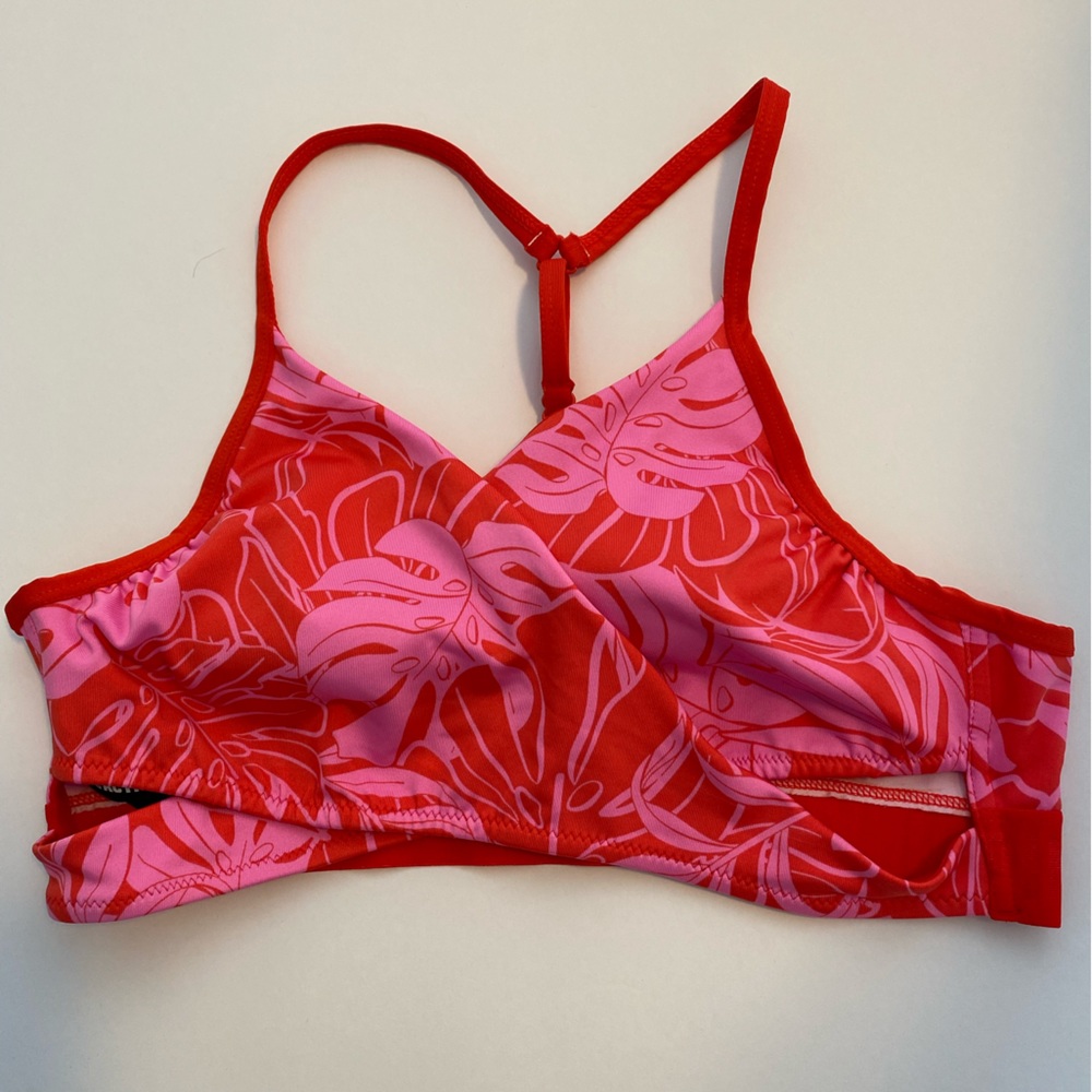 PINK straps, cross/ wrap front bikini top. NWT